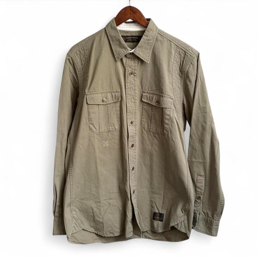 Neighborhood Japanese Safari Long Sleeve Shirt Mens XL Designer Military Grunge